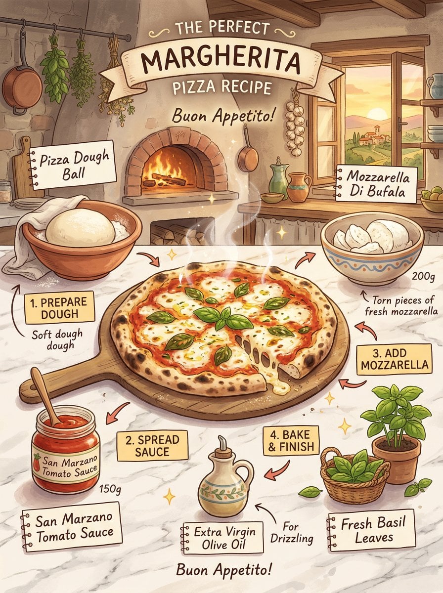 margherita pizza recipe infographic, Studio Ghibli inspir...