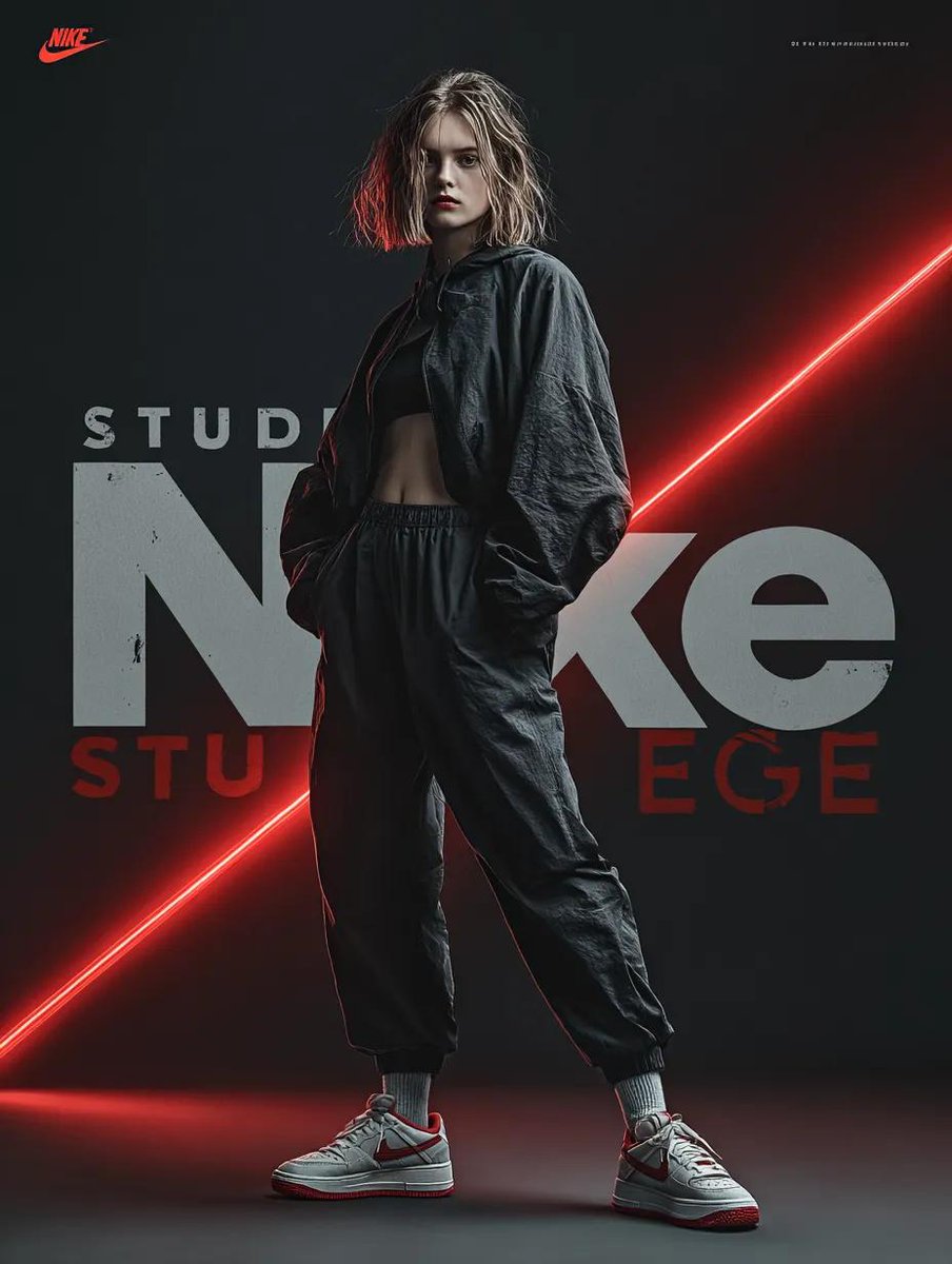 A dynamic fashion advertisement for Nike showing a hyper-...