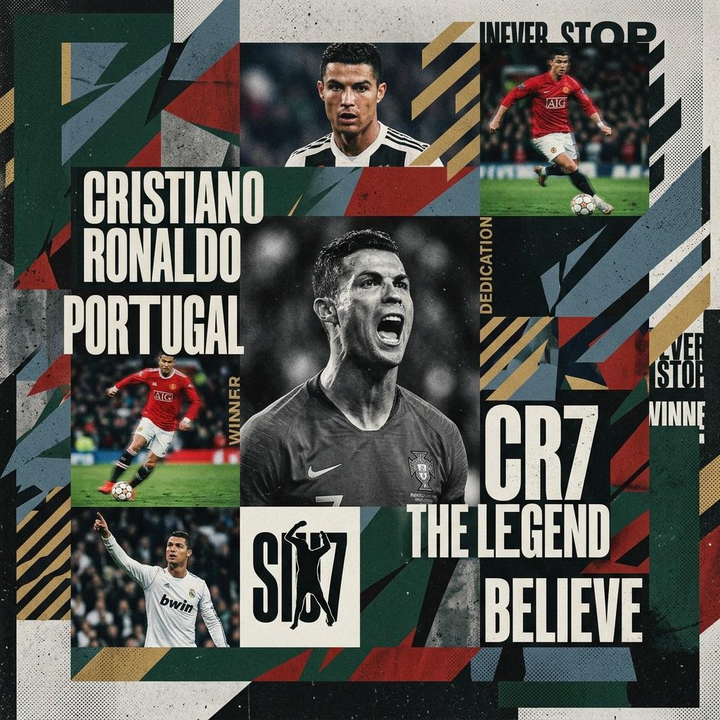 Create a digital modern maximalism style sports collage o...