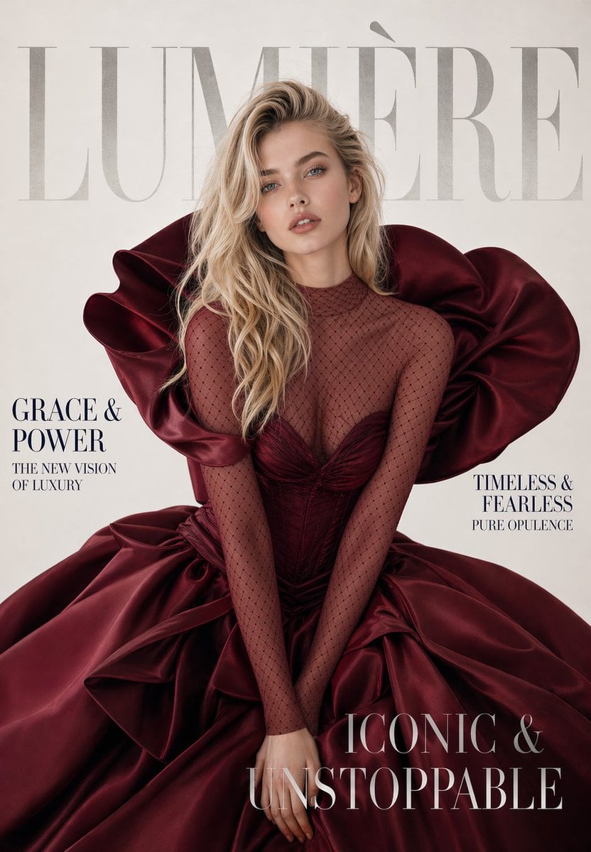 A luxury high-fashion magazine cover. Magazine name at th...