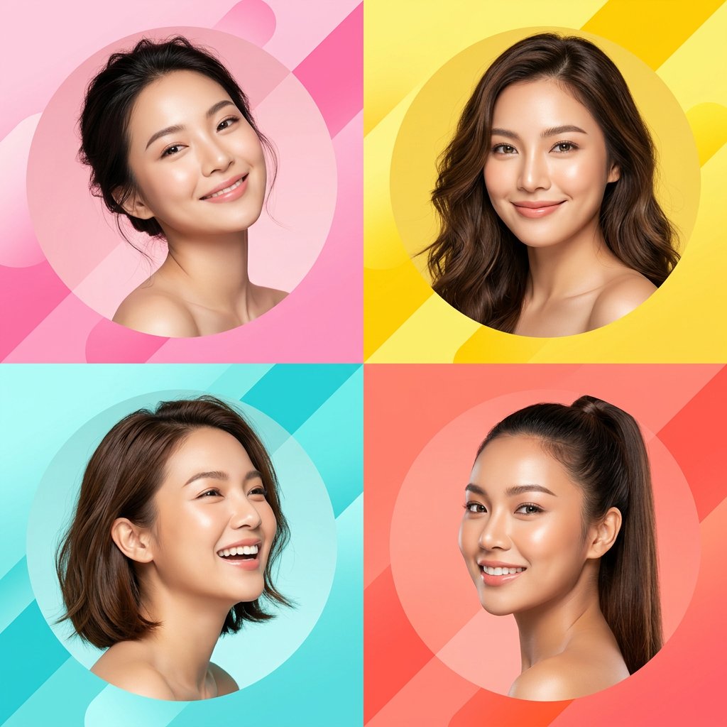 Ultra-modern high-end skincare advertising collage featur...
