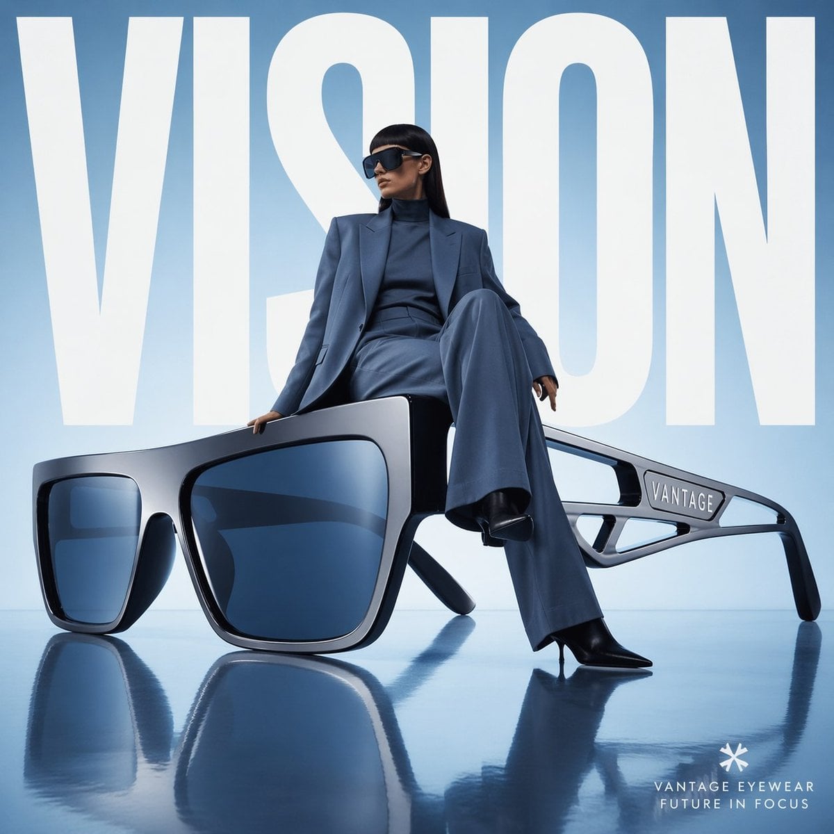 Avant-garde fashion advertisement, oversized futuristic s...