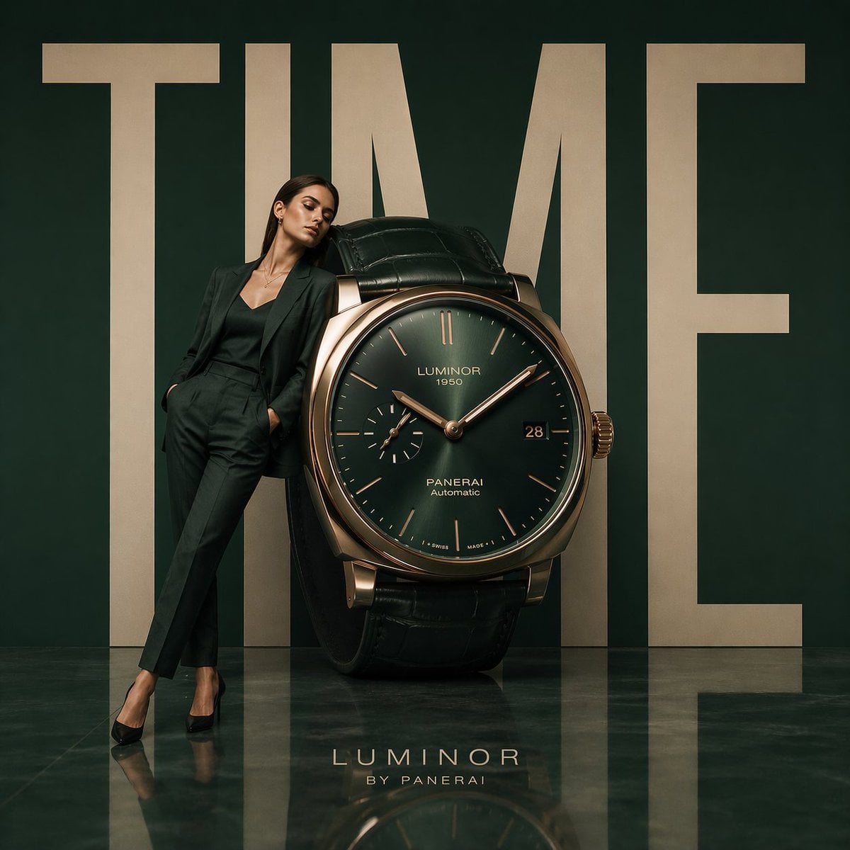 Minimalist luxury watch campaign, oversized wristwatch po...