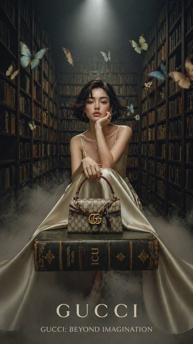 A cinematic luxury fashion editorial set inside a grand v...