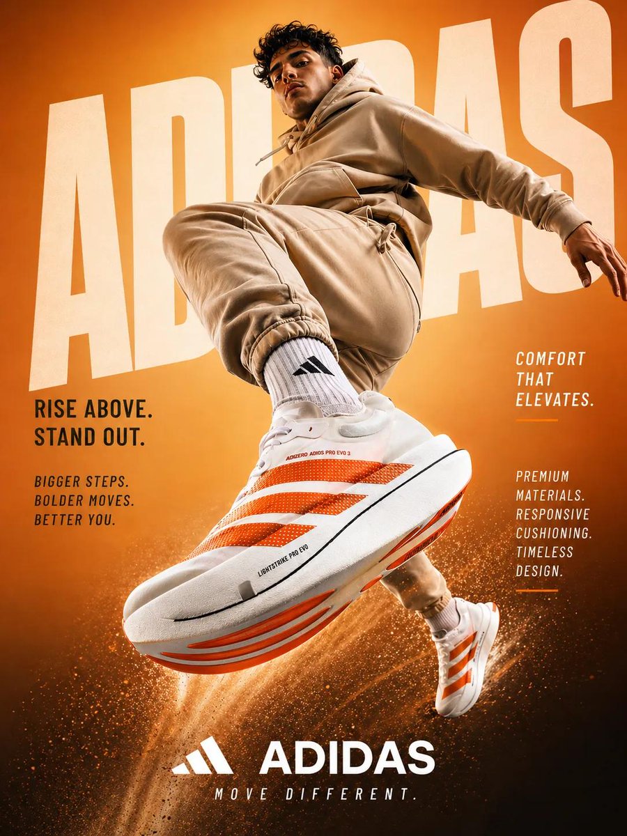 A dynamic sportswear advertisement featuring a young athl...