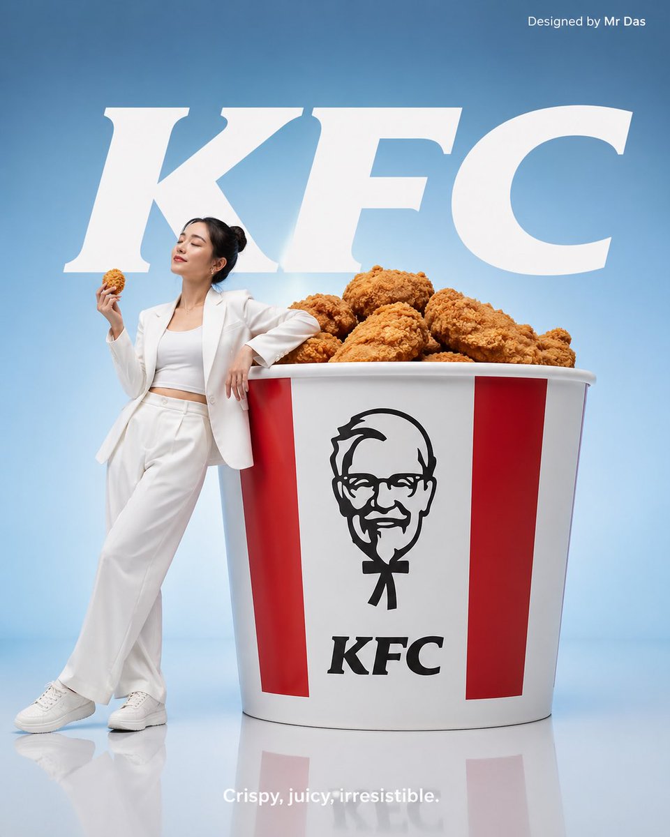Minimalist commercial ad featuring oversized KFC bucket, ...