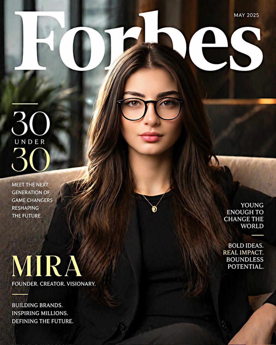 Create a hyper-realistic Forbes “30 Under 30” magazine-st...