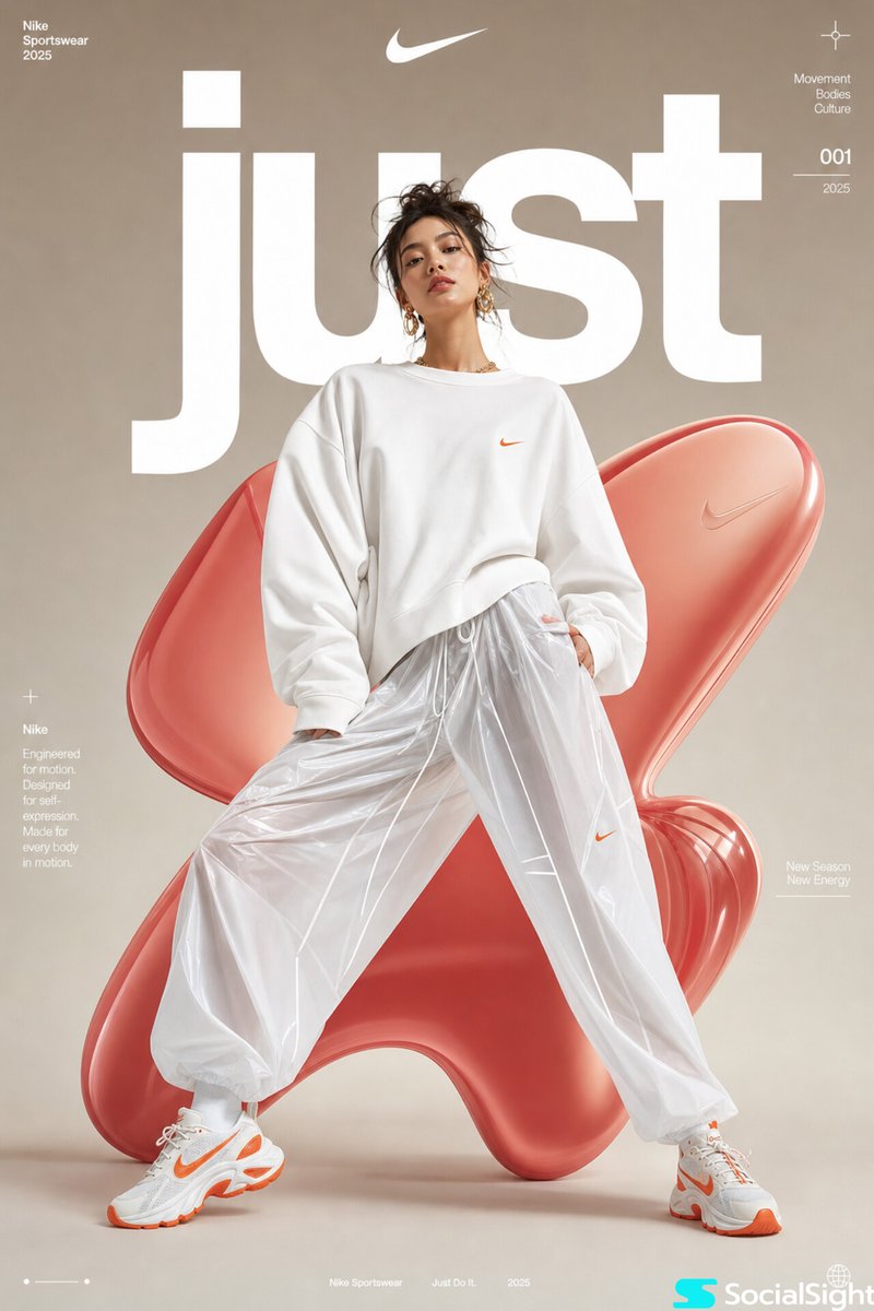 High-fashion futuristic sportswear editorial poster, full...