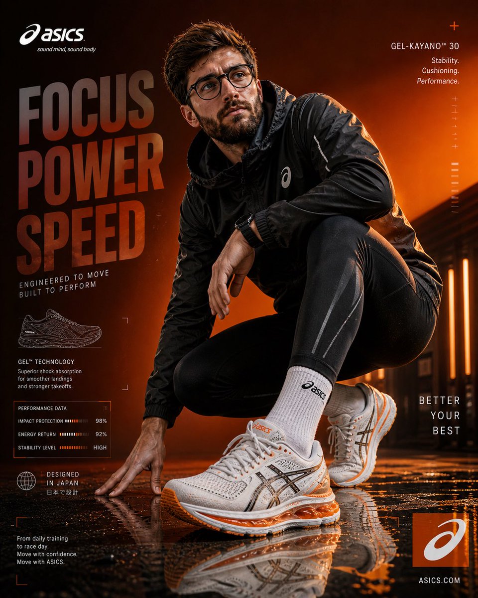 Create an ultra-high resolution (8K) premium ASICS sports...
