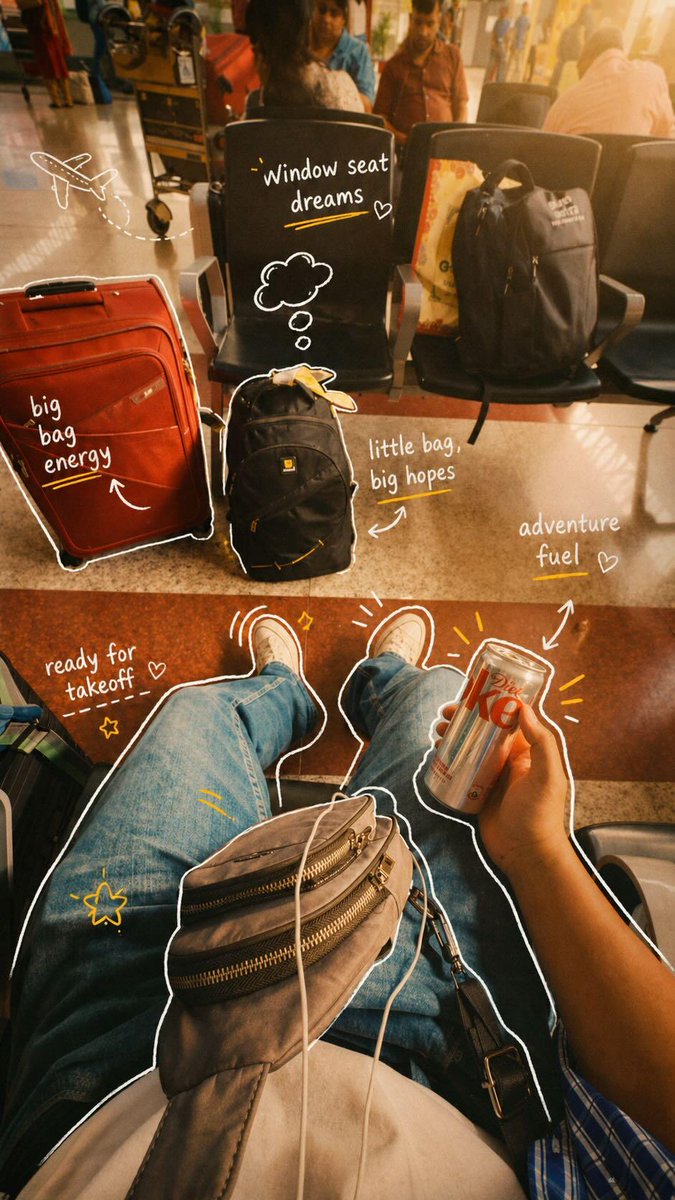 POV travel photography of a person sitting at an airport ...