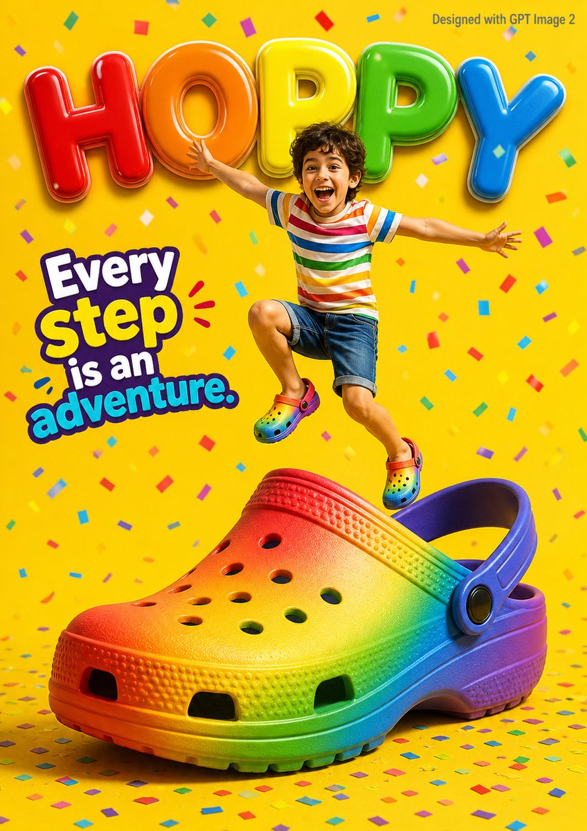 A vibrant children’s shoe advertisement poster featuring ...
