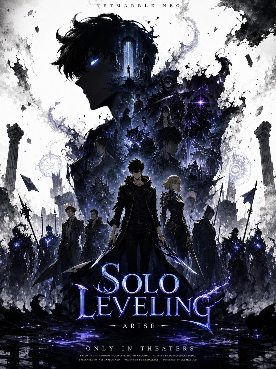 Create a promotional poster of a SOLO LEVELING-themed cha...