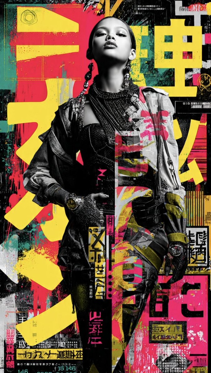 A striking, avant-garde editorial collage featuring a con...