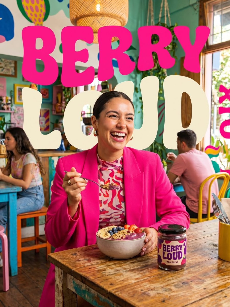 Vibrant lifestyle food advertisement, smiling woman in a ...