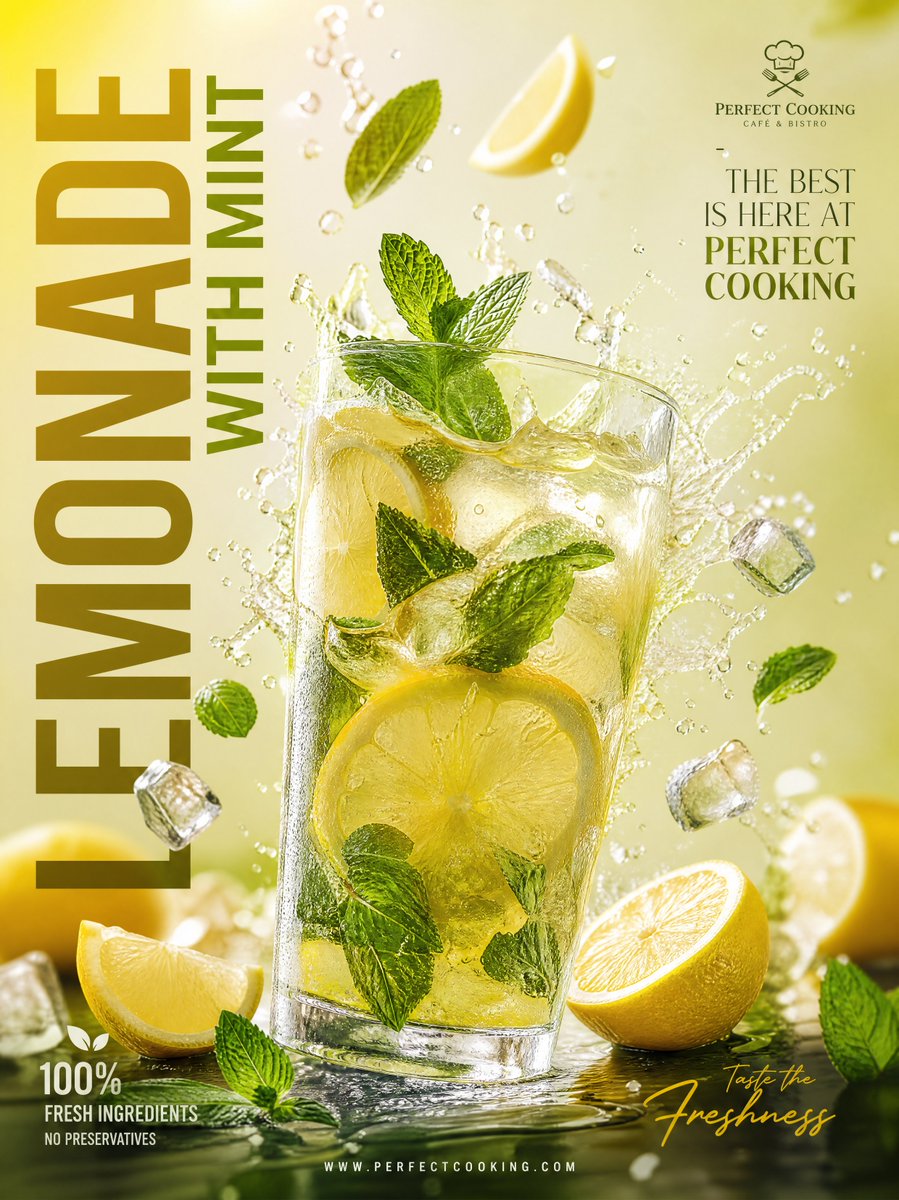 Ultra-realistic premium lemonade advertisement poster des...