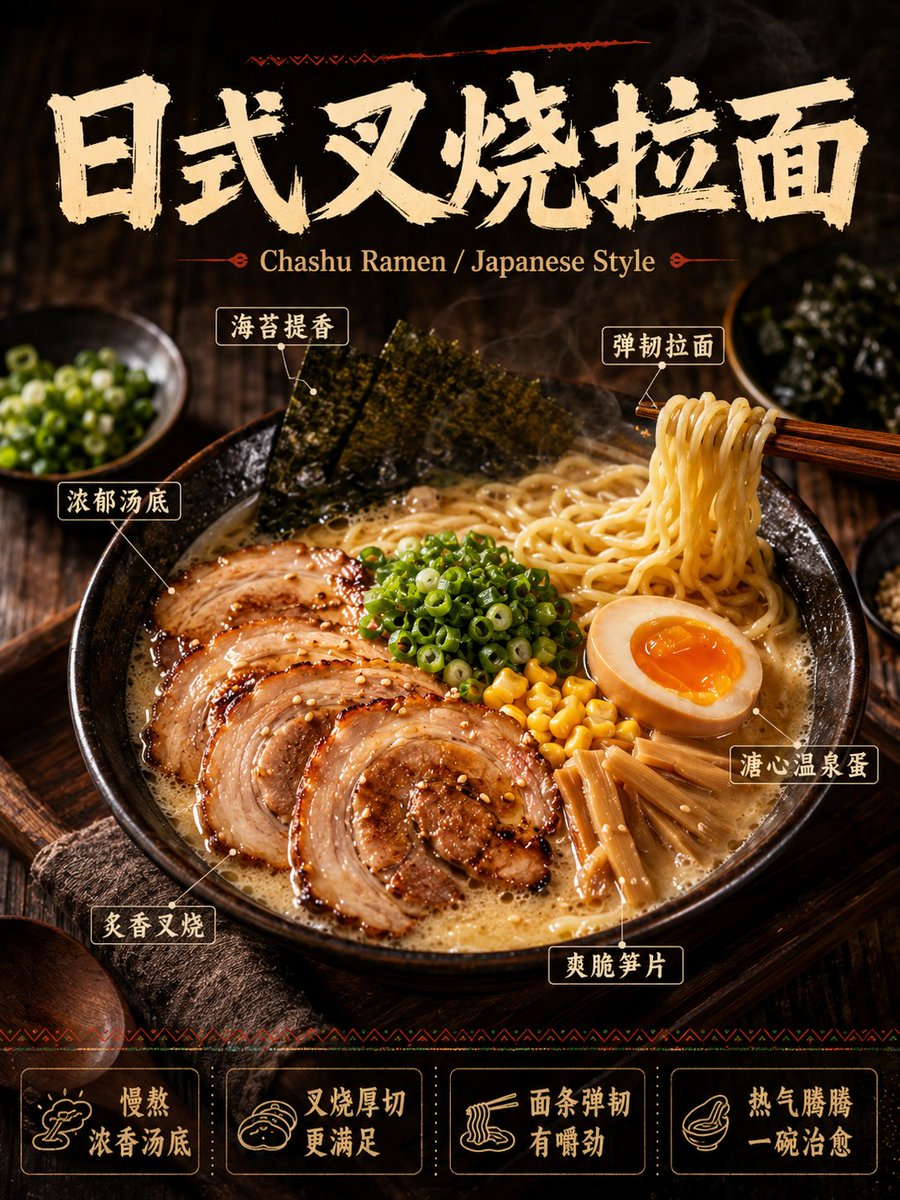 请生成一张高完成度的「中文主导餐饮商业美食海报」。