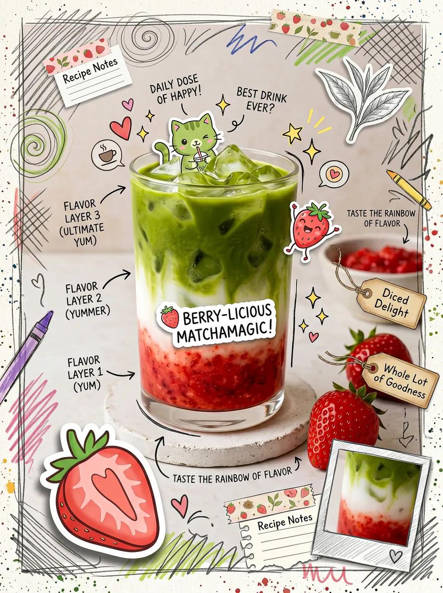 Cute scrapbook-style food photography poster, aesthetic m...