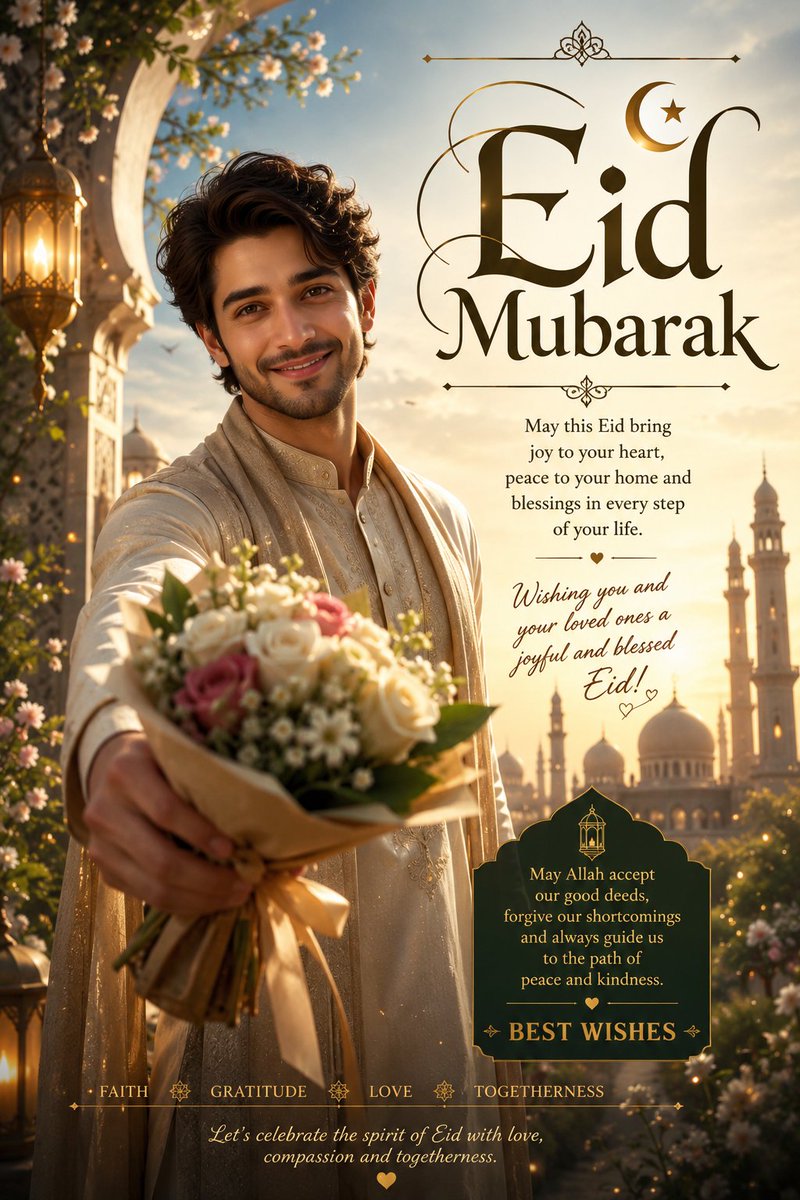 Generate a poster for wishing my X audience Eid Mubarak a...