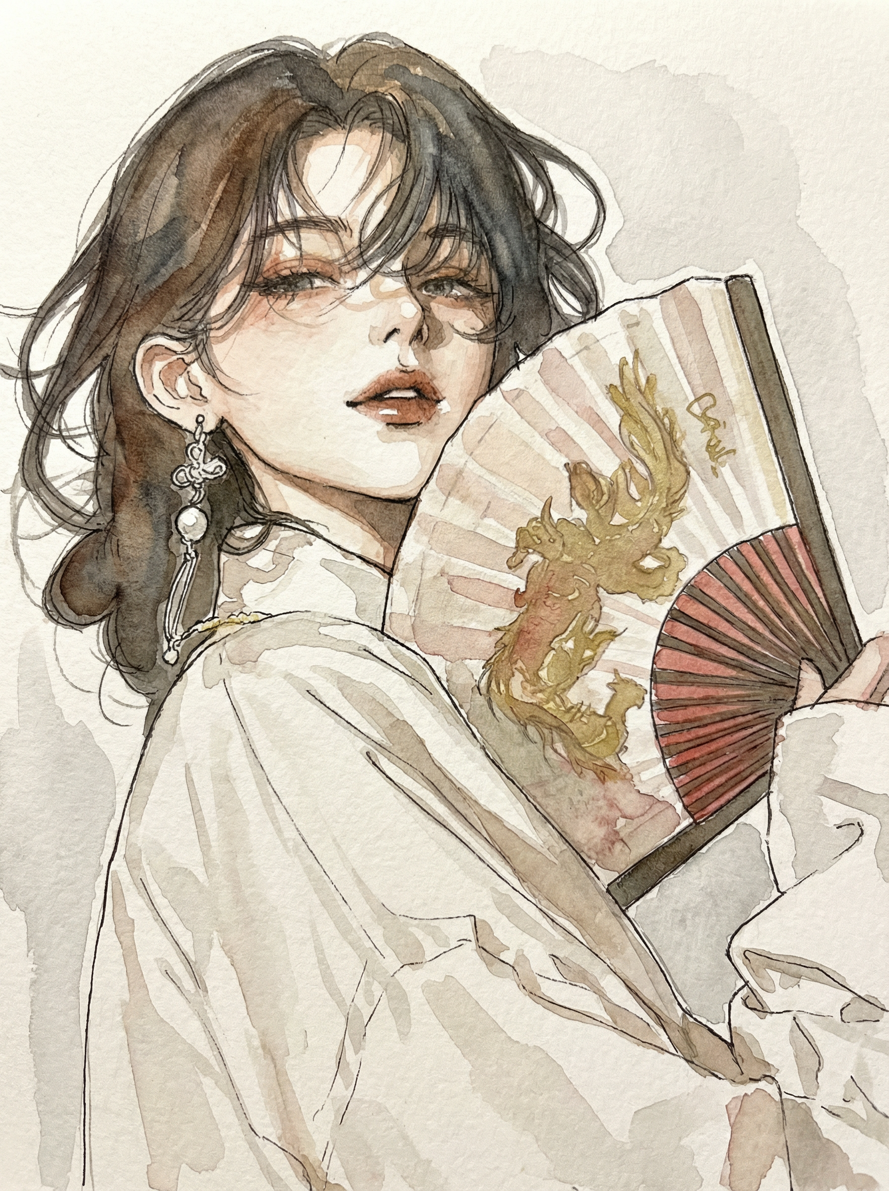 线稿淡彩插画