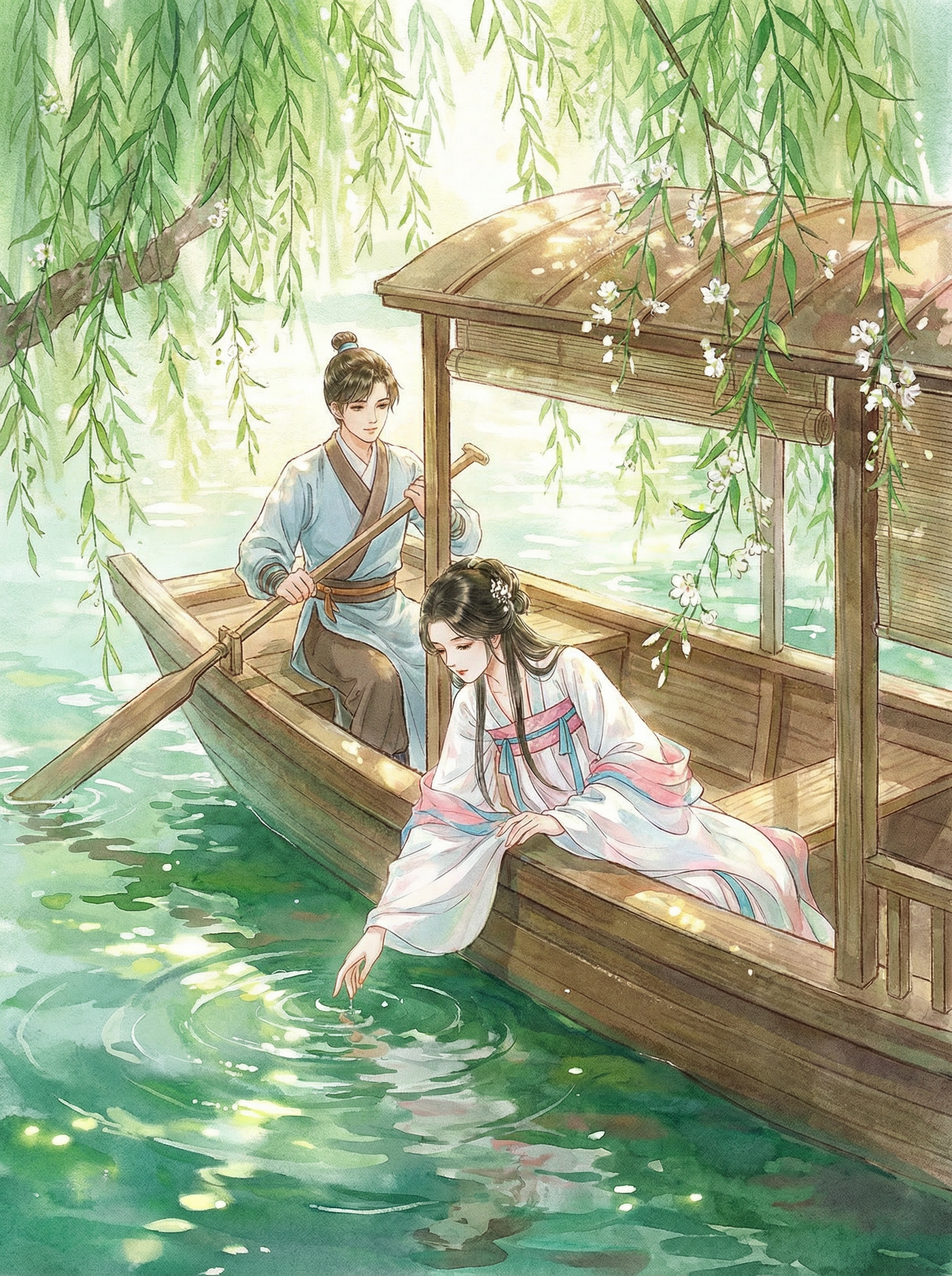 古风国风水彩意境人物插画