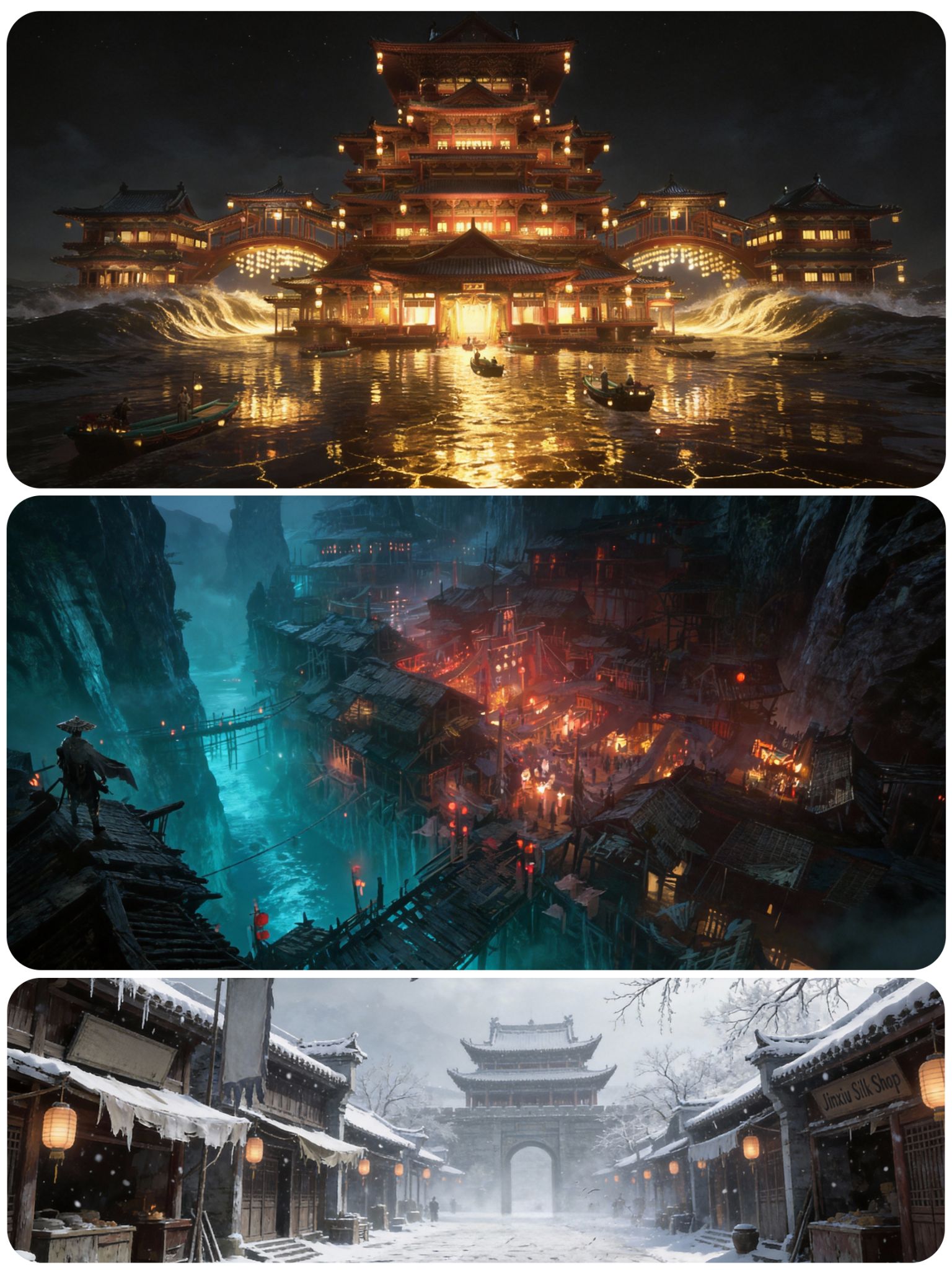 史诗级武侠插画感宏大场景东方幻想国风视觉