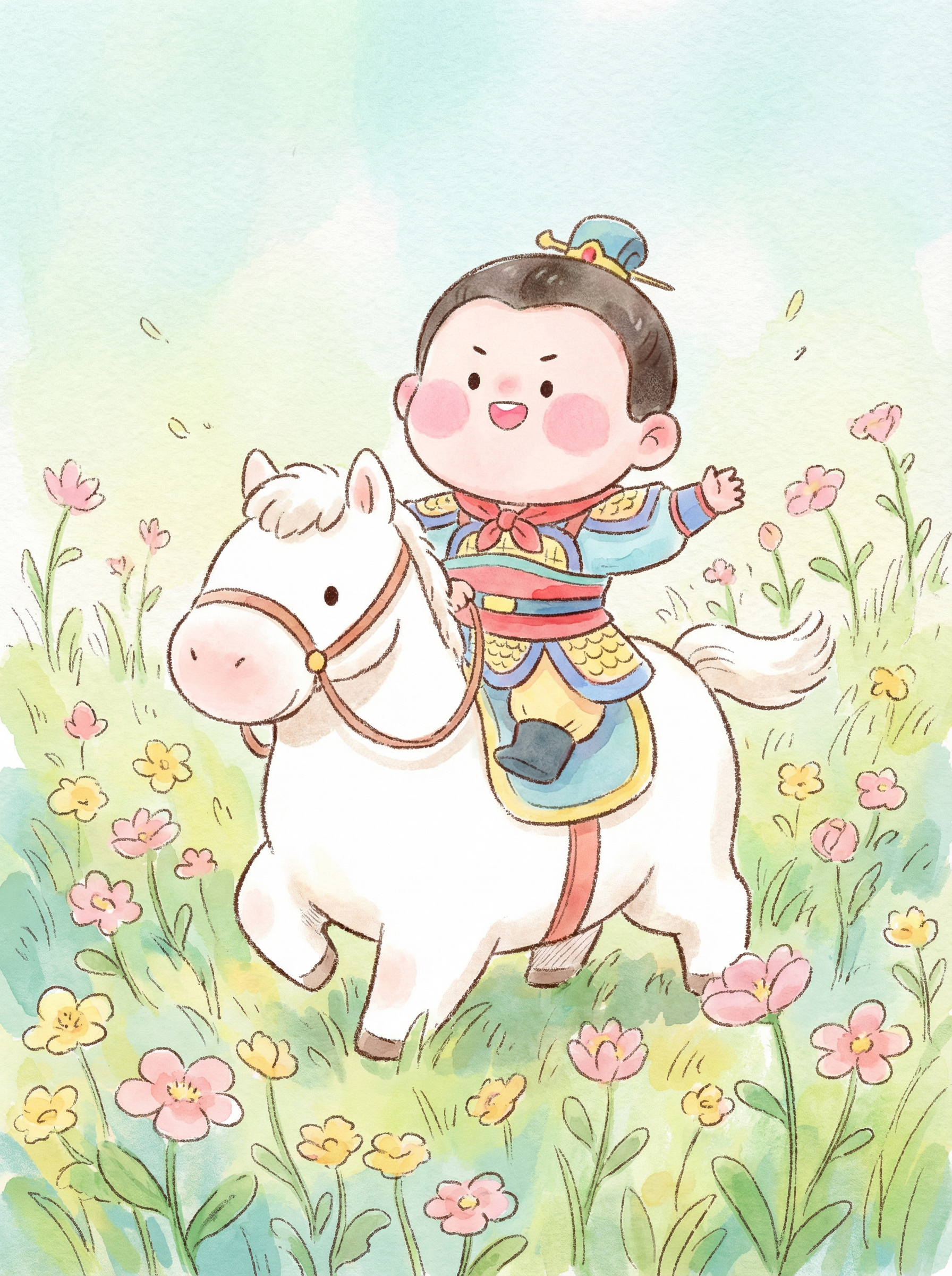 一键生成Q版干笔湿彩治愈风