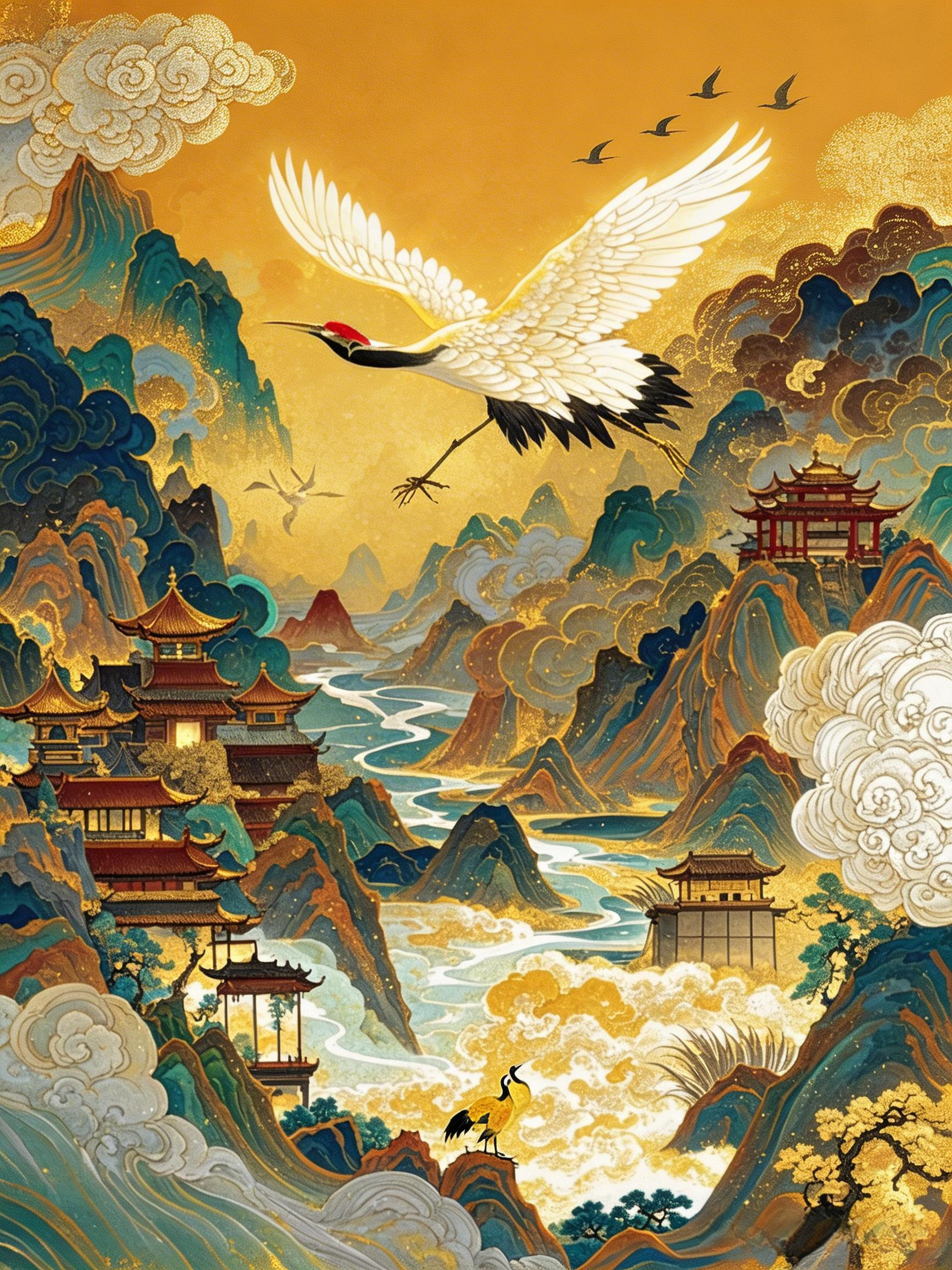 国风金箔岩彩画