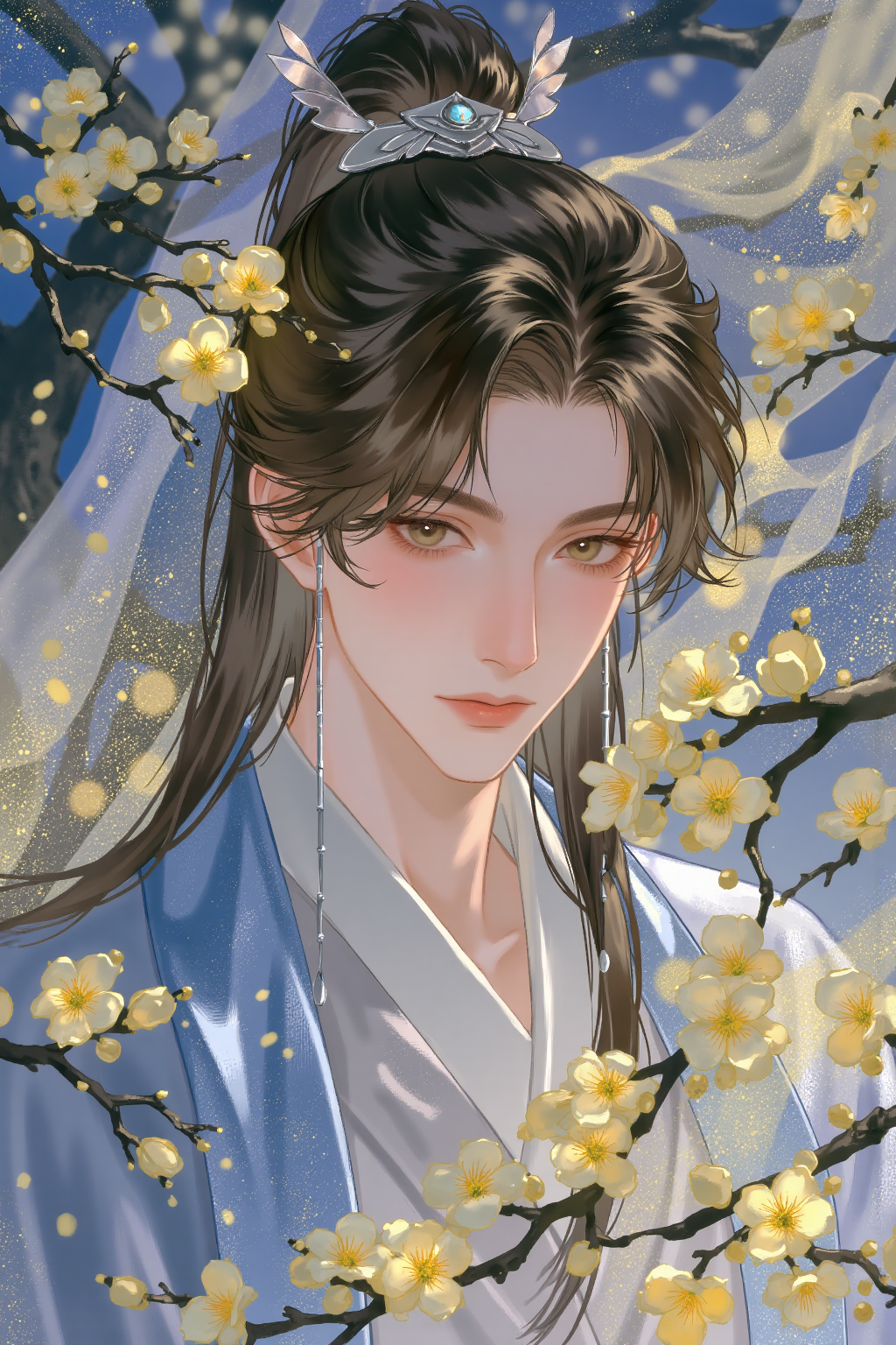 F.1_椿吻月见_古风or现代人物小说封面大模型推文手绘插画