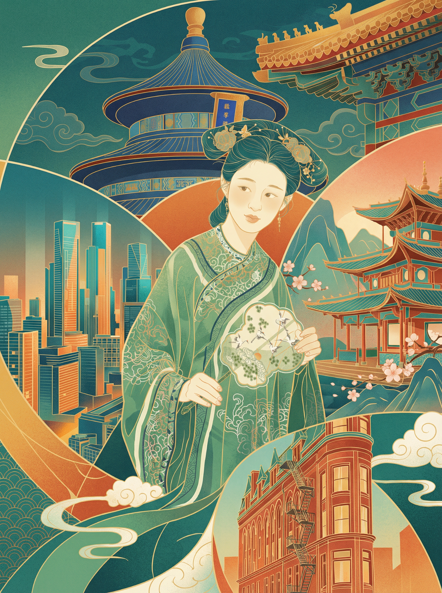 细腻国潮艺术插画