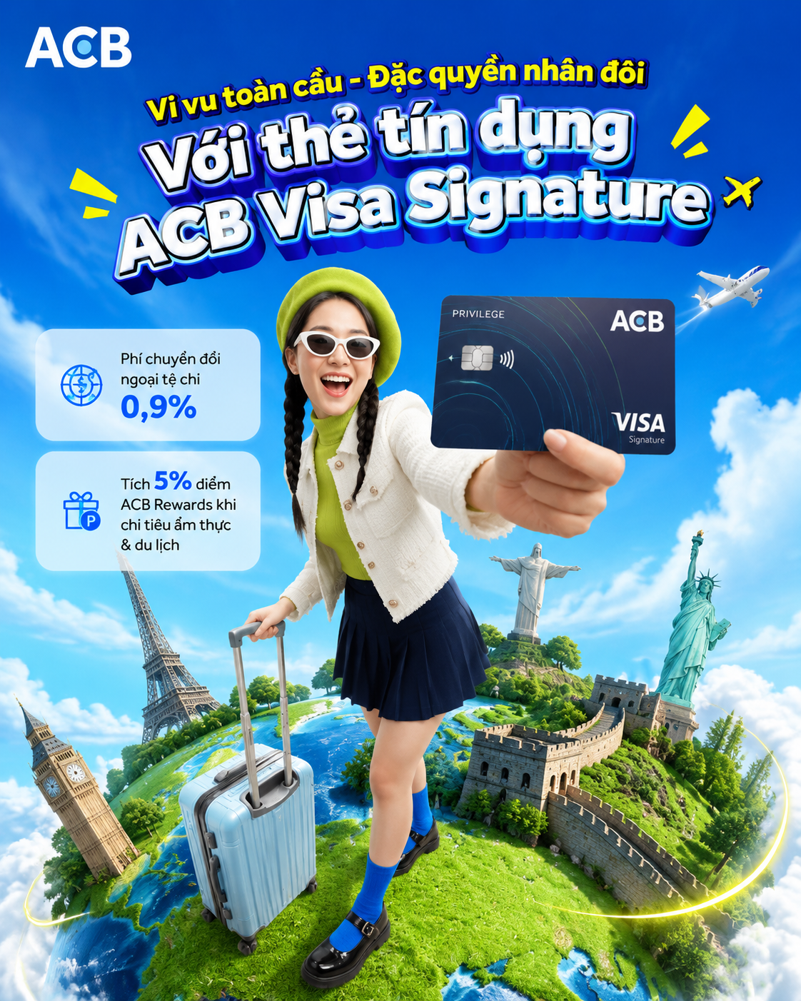 Vertical 4:5 Vietnamese banking travel promotion ad in a vibrant youthfu