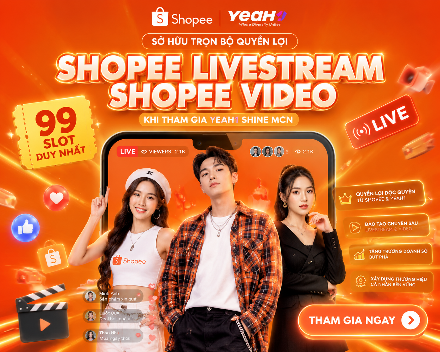 A vibrant social media marketing banner, e-commerce livestream promotion