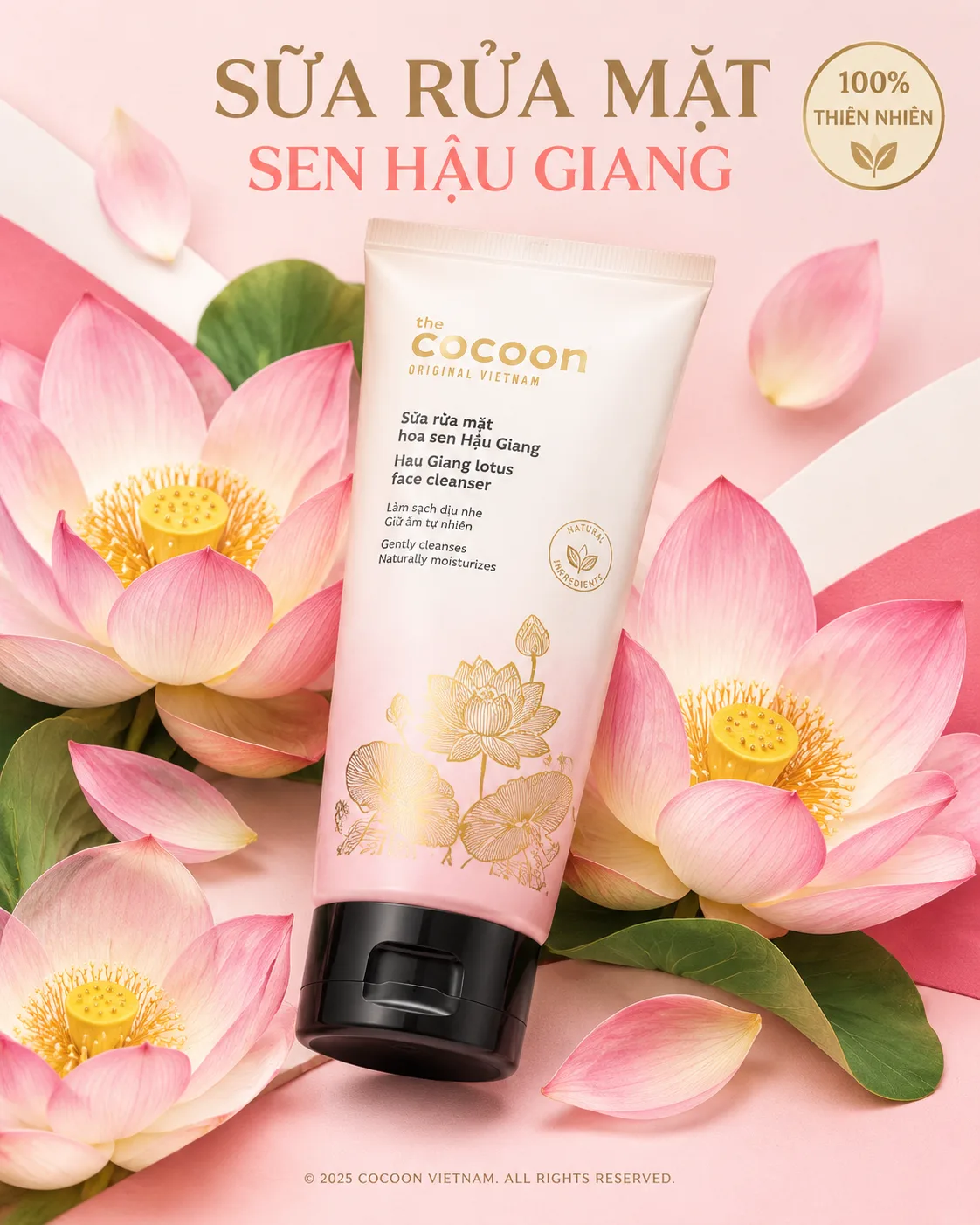 Tạo ảnh quảng cáo mỹ phẩm dọc, một tuýp sữa rửa mặt duy nhất đặt lớn ở t