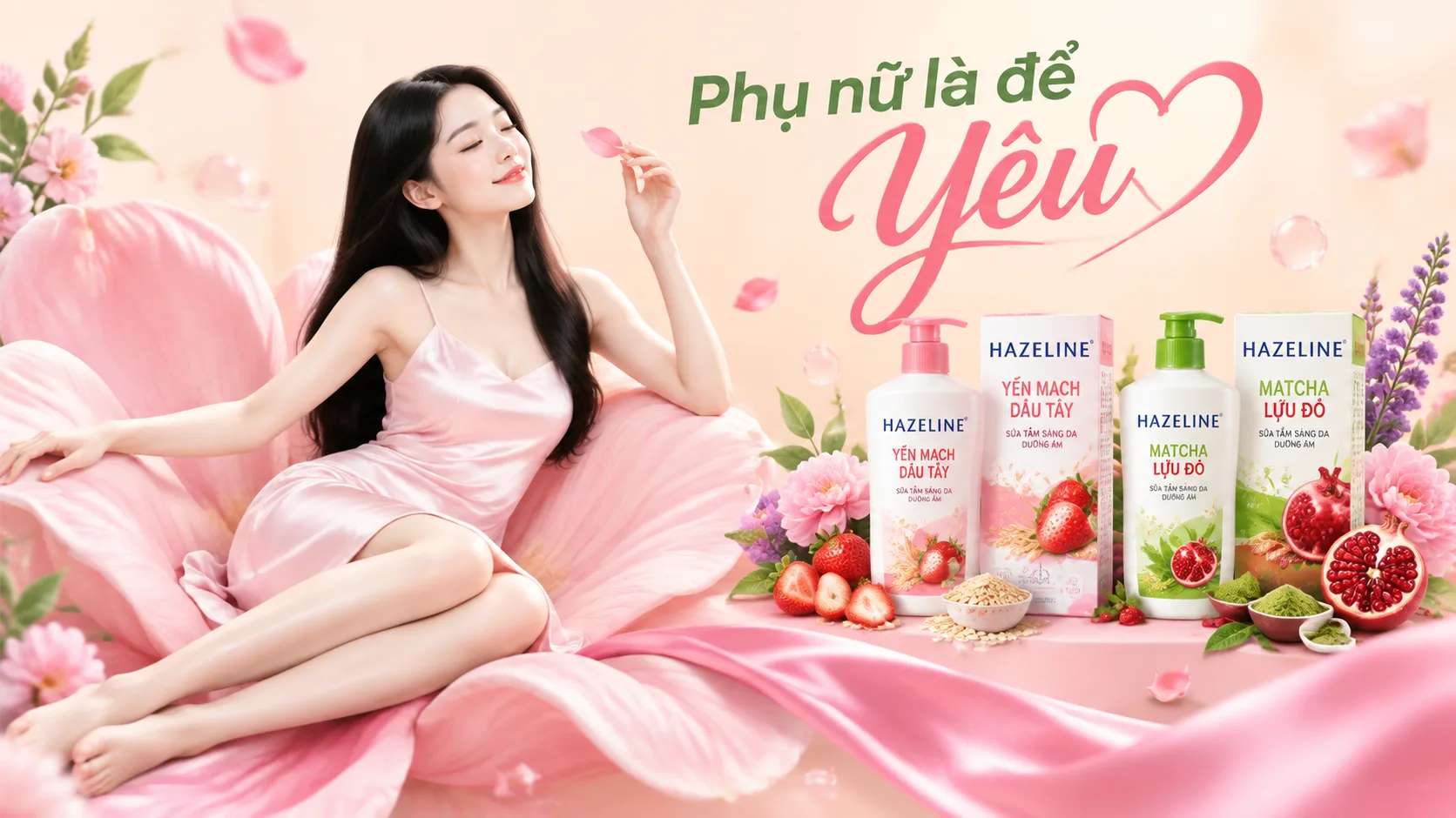 Create a polished horizontal Vietnamese beauty-product advertising banne