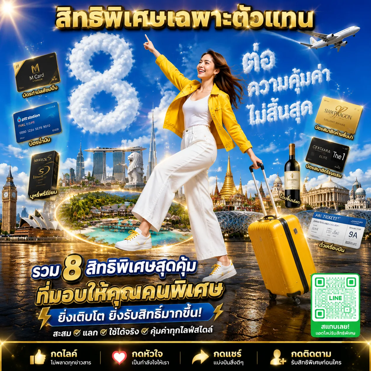 Create a square Thai promotional advertising poster with a cheerful youn