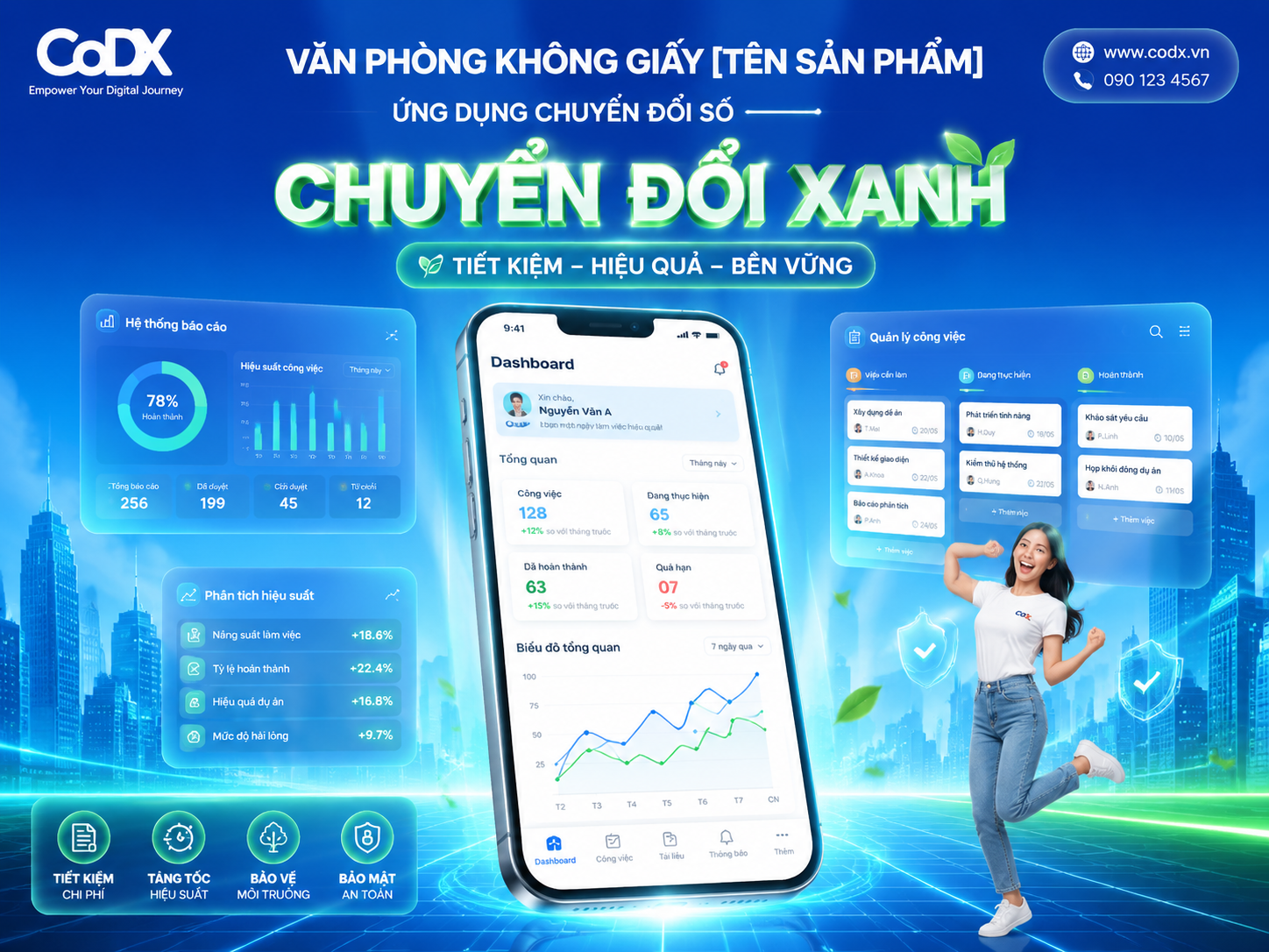 A modern corporate technology banner, digital transformation theme, blue