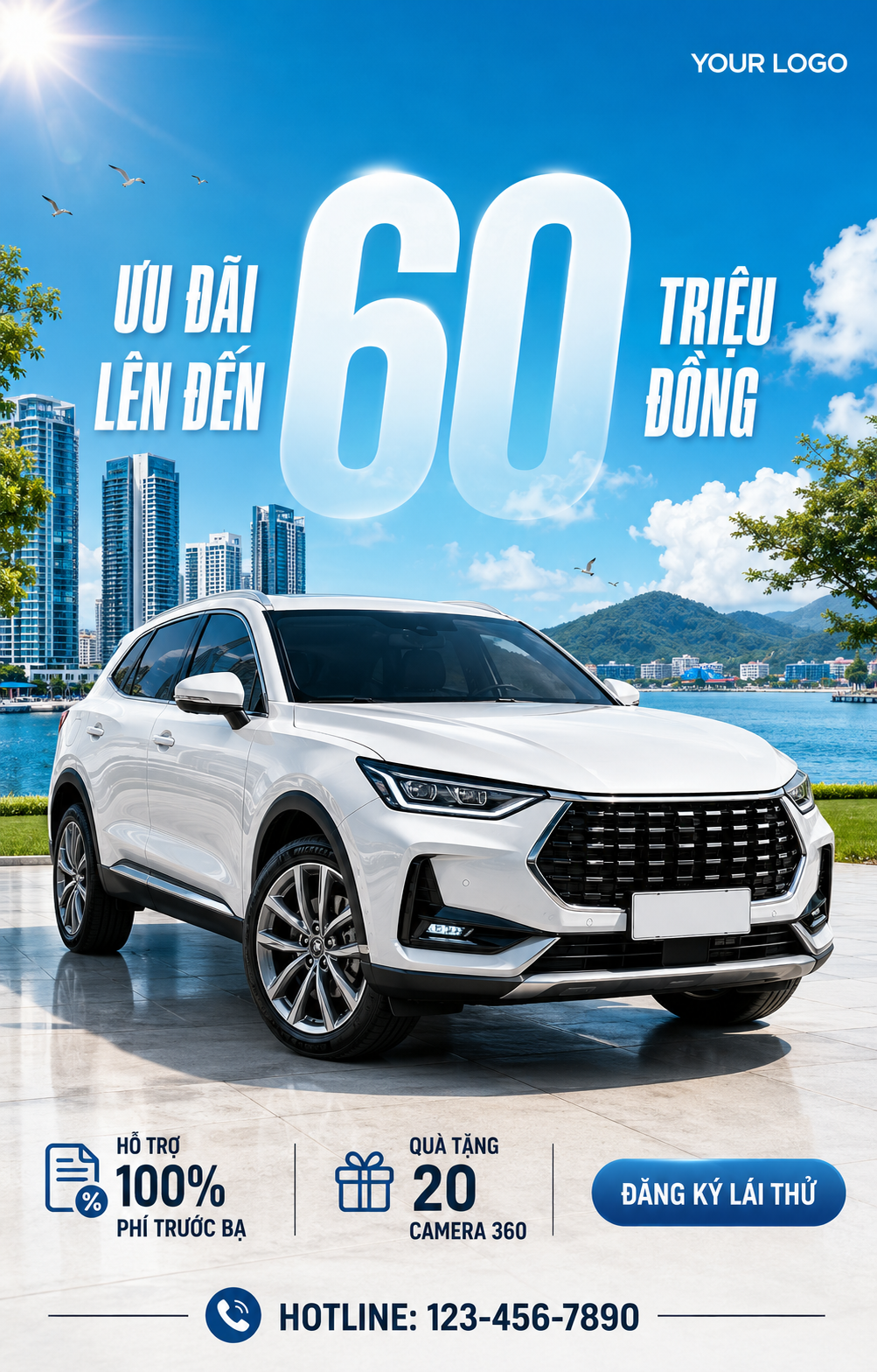 Create a vertical 4:5 Vietnamese automotive dealership advertisement fea