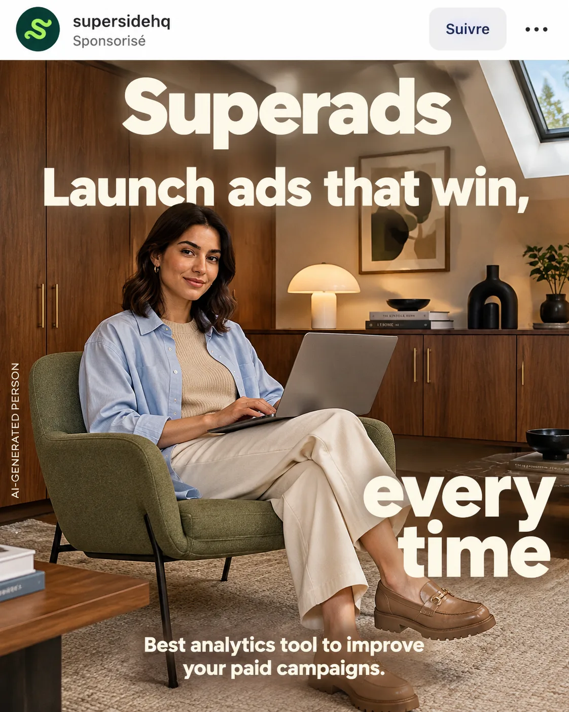Create a vertical Instagram sponsored ad screenshot for a SaaS analytics