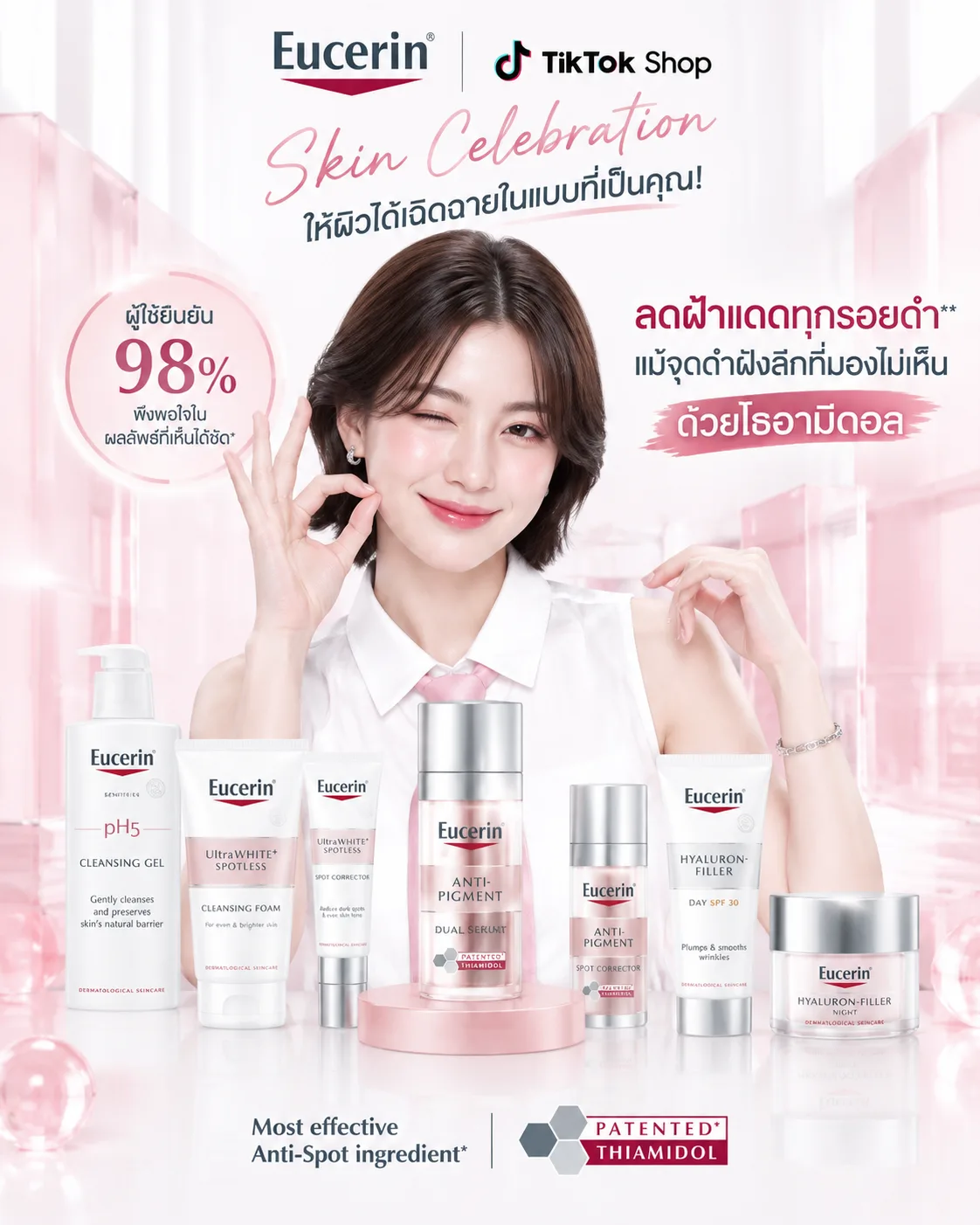 Create a vertical 4:5 Eucerin TikTok Shop skincare campaign poster. Cent