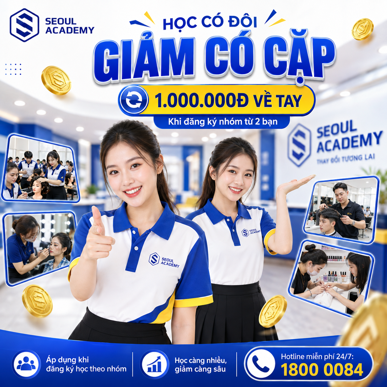 Create a square 1:1 Vietnamese education promotional poster for Seoul Ac