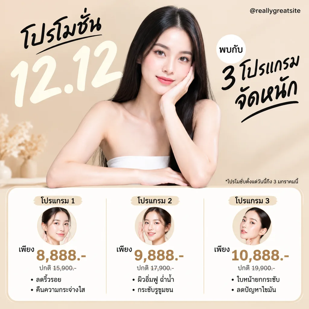Create a square Thai beauty-clinic promotional advertisement with a warm