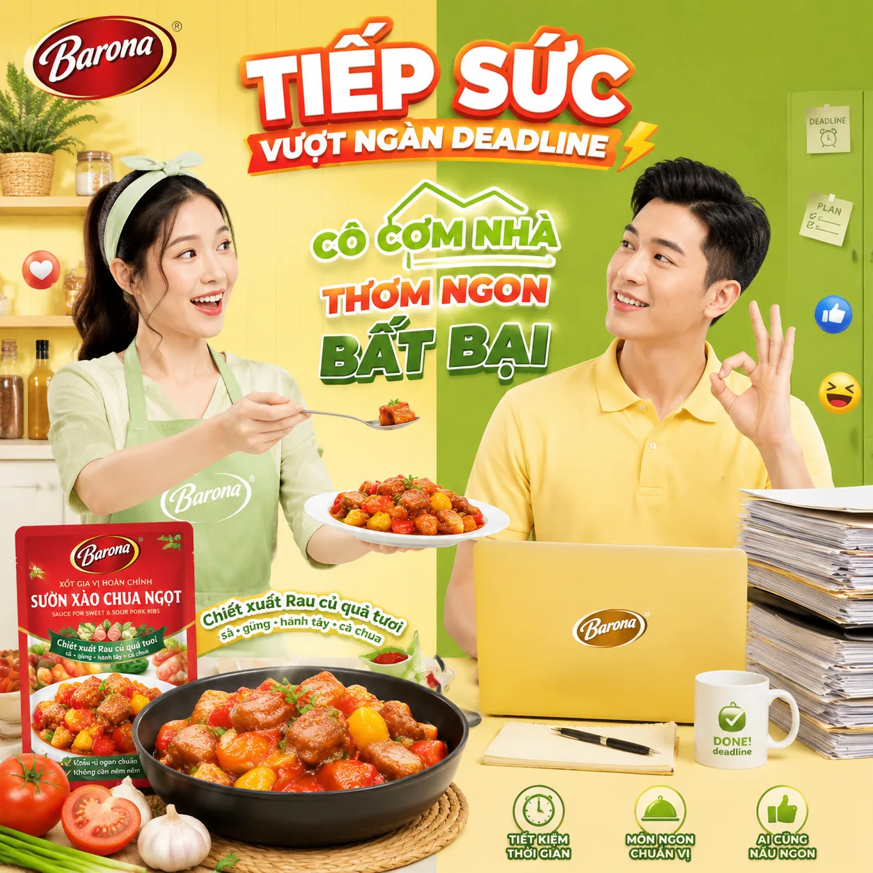 {
  "en": {
    "prompt": "A bright split-screen Vietnamese food adverti