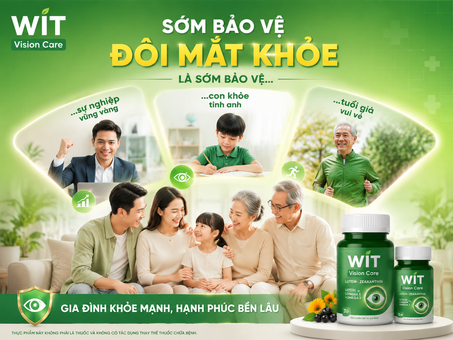 A modern healthcare product banner, family lifestyle theme, green gradie