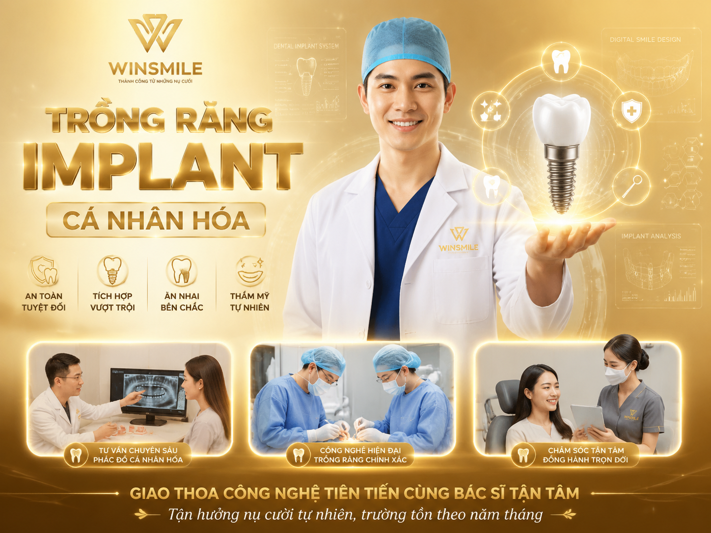 A premium dental clinic banner, luxury medical aesthetic, gold gradient 
