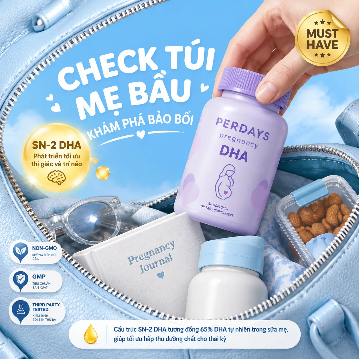 Create a square premium Vietnamese product advertisement for PERDAYS pre