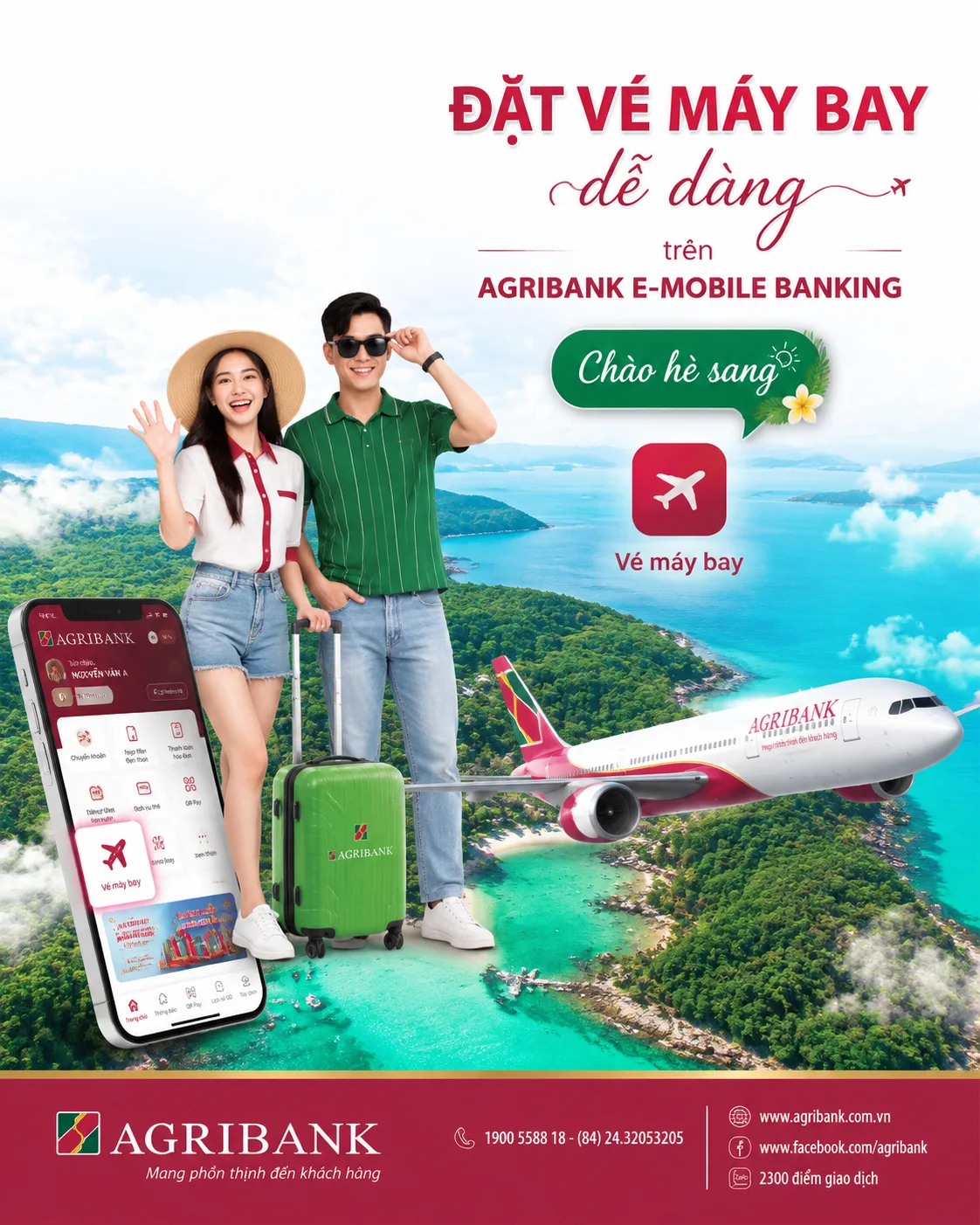 Create a portrait 4:5 Vietnamese banking and summer-travel advertising p