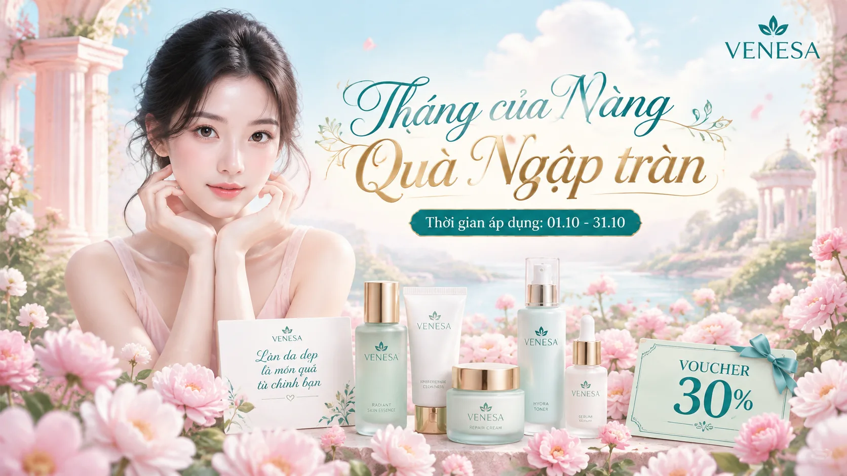 {
"en": {
"prompt": "A wide Vietnamese beauty promotion banner fea
