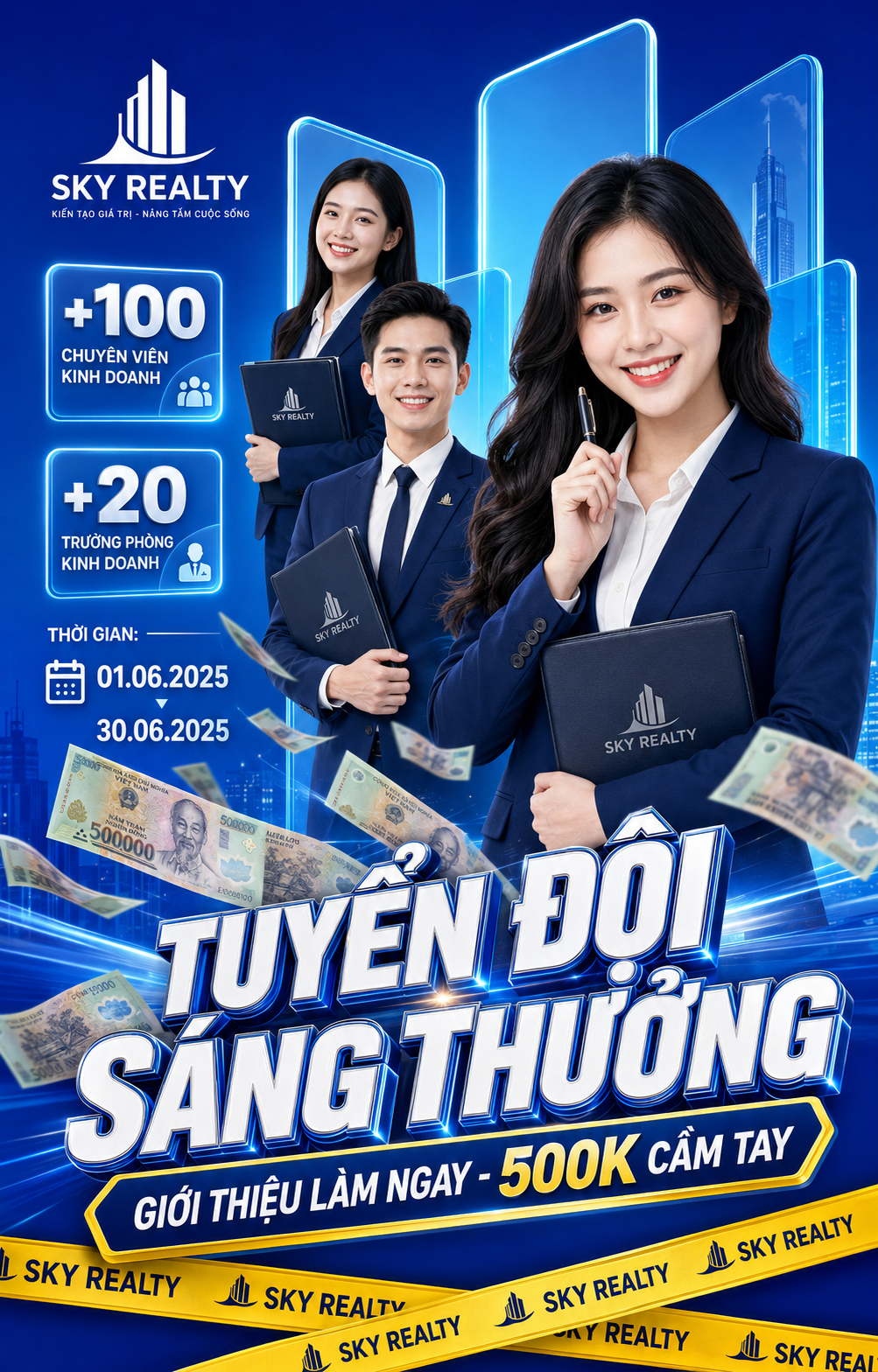 Create a vertical 4:5 Vietnamese corporate recruitment poster for SKY RE