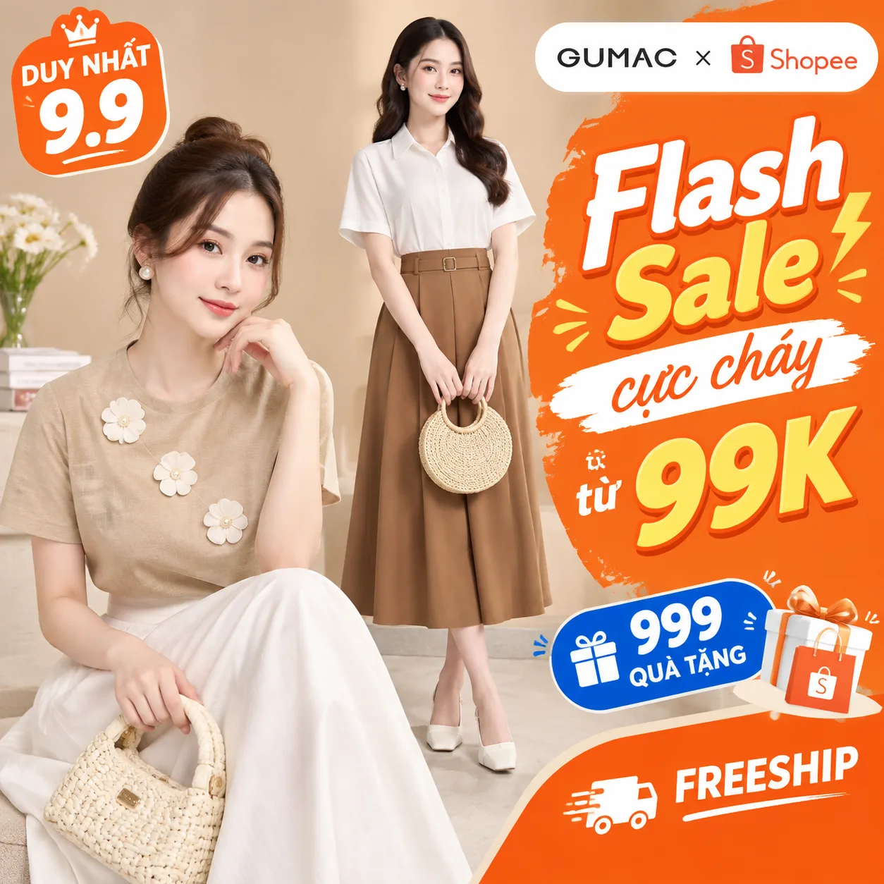 Create a square Vietnamese fashion e-commerce flash-sale advertisement w