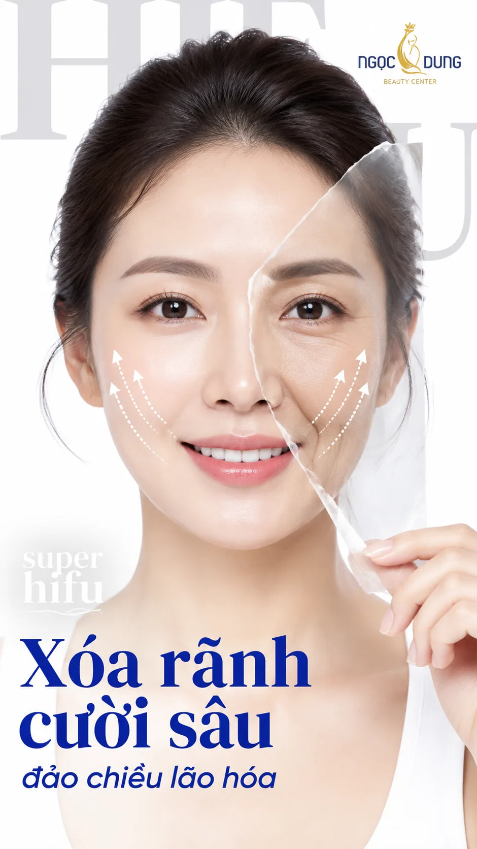 Vertical 9:16 premium skincare advertisement, close-up frontal portrait
