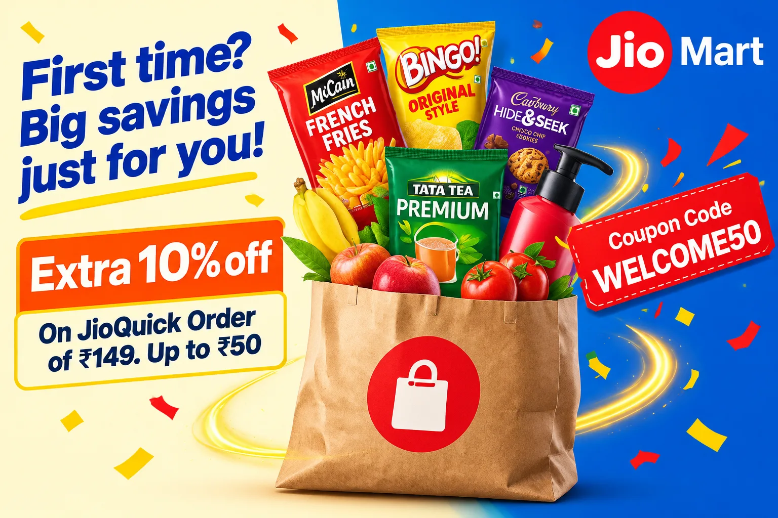 Create a wide 2:1 Indian grocery-delivery promotional banner in a polish